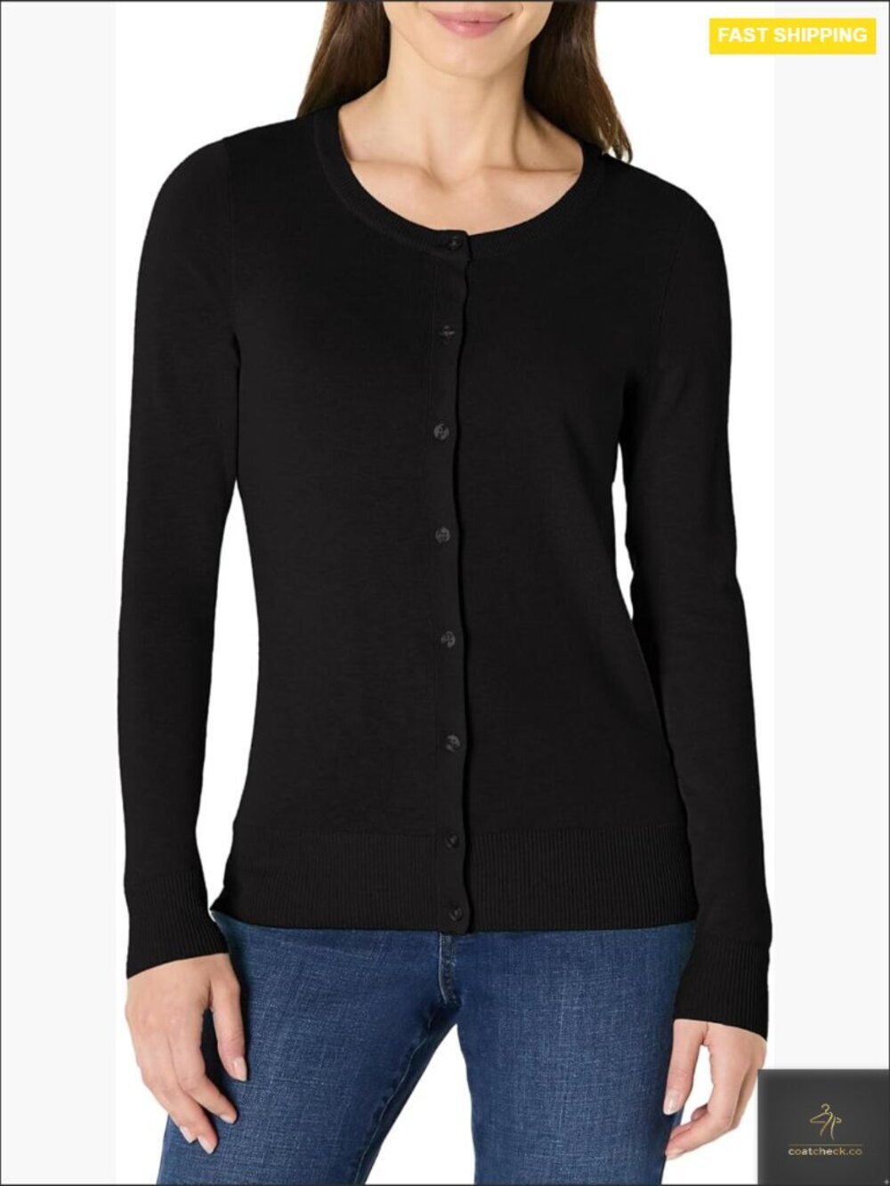 Crewneck Cardigan Sweater Classic Lightweight Button Front Layering Piece